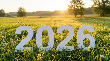 2026 made of green grass and moss eco friendly concept isolated on white background