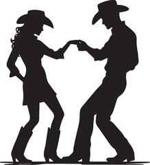 A silhouette of a cowboy and cowgirl gracefully dancing together