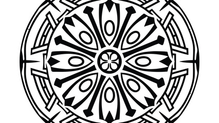 Symmetrical black and white geometric art design representing harmony and balance on white backdrop