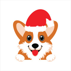 Cheerful Corgi Face in Santa Hat
