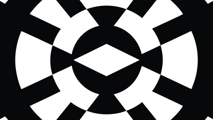 Abstract geometric design in black and white featuring circular and angular shapes