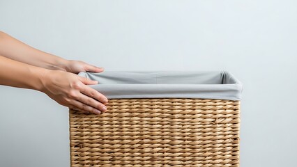 two hands holding a laundry hamper