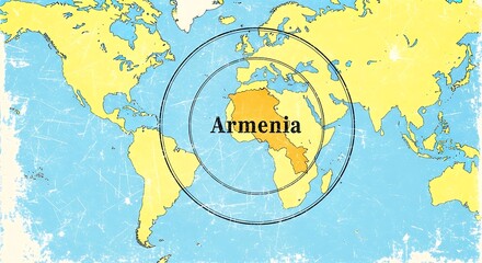 Armenias Location on a World Map with Circular Emphasis.