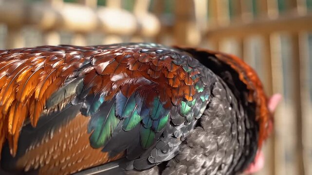 Stunning Detail of Iridescent Rooster Plumage