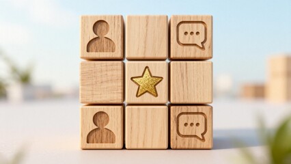 Obraz premium Wooden blocks with icons arranged in a grid