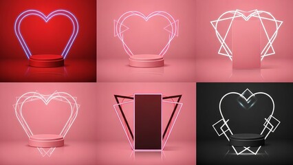 Glowing red heart neon light