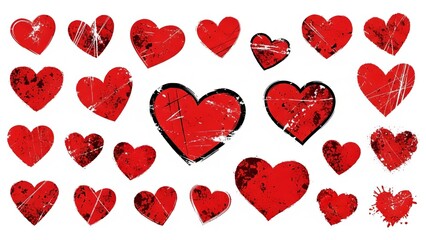 Collection of distressed red hearts