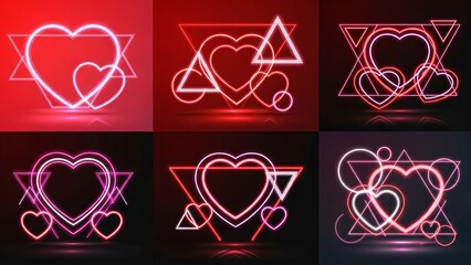 Vibrant neon heart and triangle artworks