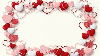 Heart-shaped frame with red and pink hearts