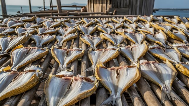 Dried fish laid out under the sun for drying photo