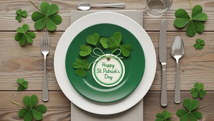 St. patrick's day table setting with shamrocks