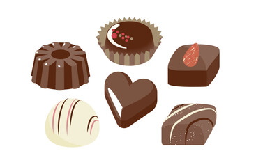 6種類のひとくちサイズチョコレートのイラストセット
