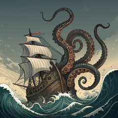 Showcasing Mythical Kraken Sea Monster Beautiful High-Quality Stock Image