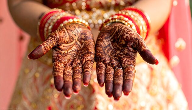 a close-up view of two hands adorned with intricate mehndi designs