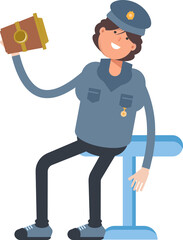 Woman Police Character Drinking Coffee
