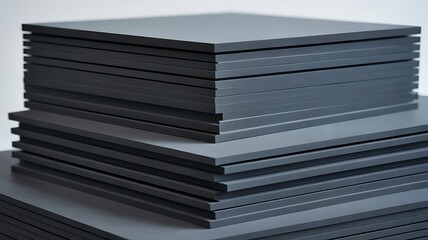 Minimalist composition of stacked black sheets with uniform edges photo