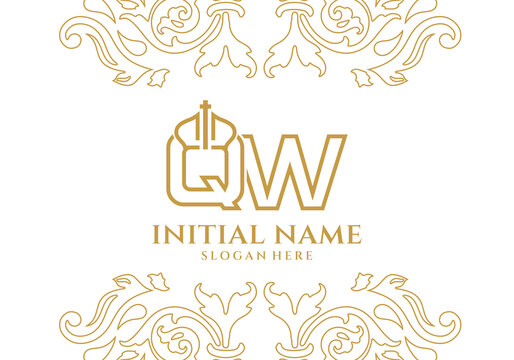 Elegant Luxury QW Monogram Logo with Royal Quen Crown Symbol for Premium Branding and Professional Identity	
