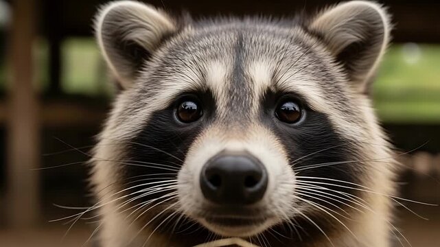 raccoon closeup face curious wildlife portrait in forest