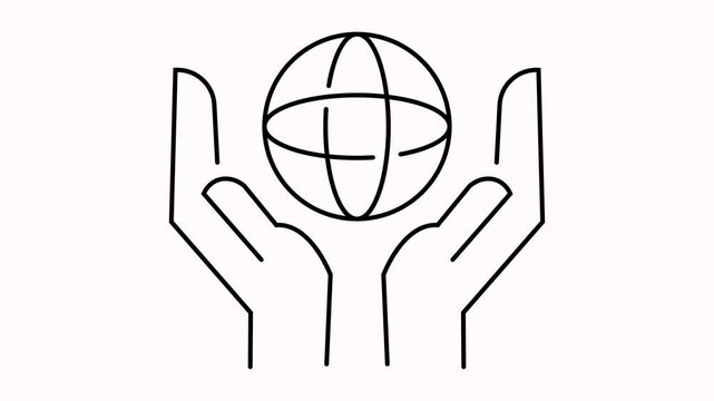 Core value line icon animation. Hand holding wolrd globe icon animation. 4k