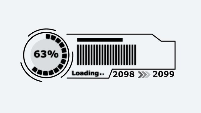 New year 2099 loading bar animation Year changing from 2098 to 2099. Loading bar from 2098 to 2099 new year transfer animation. Almost reaching New Year on white background.