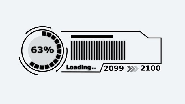 New year 2100 loading bar animation Year changing from 2099 to 2100. Loading bar from 2099 to 2100 new year transfer animation. Almost reaching New Year on white background.