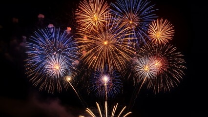 Experience the magic of vibrant fireworks exploding in the night sky, creating a spectacular display of colorful bursts and sparkling lights that evoke feelings of joy and celebration.