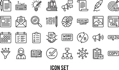 Copywriting icon set. Editable line icons. Vector illustration