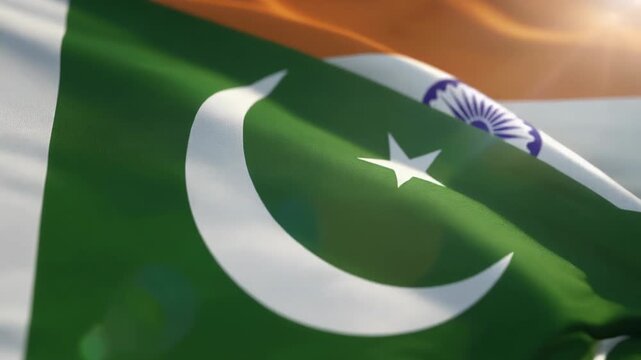 Blended image of indian and pakistani national flags. Suitable for multicultural events, diplomatic discussions, or international relations concepts.