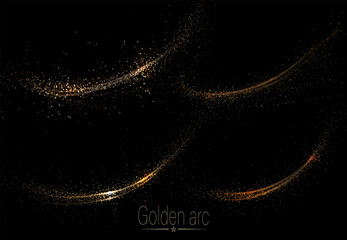 Isolated exquisite design component, set of tinsel arcs on black background.