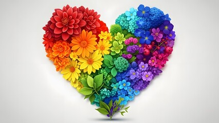 Vibrant rainbow heart shaped flowers bouquet love symbol
