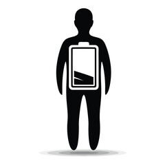 Person with low battery symbol on body standing alone