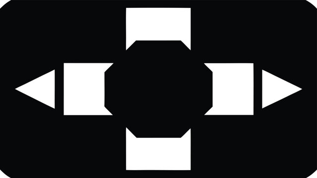 Black and White Icon with Four White Arrow Shapes Pointing Outward symbol graphic