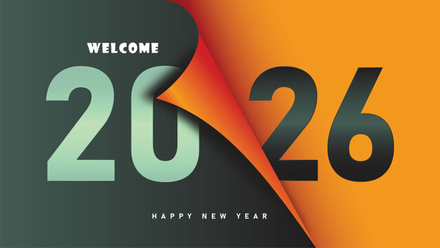 2025 to 2026 New Year Vector with Page Flip Greeting Design