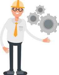 Architect Character Holding Gears
