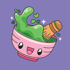 Hand drawn cute kawaii matcha drink vector illustration