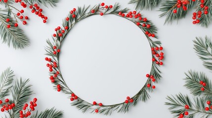 Christmas Pine Wreath Frame with Large Circular Center Copy Space 