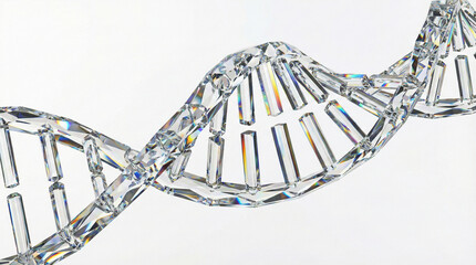 3D Render of Crystal Glass DNA Double Helix Structure on White Background