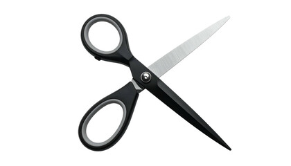 Close-up of a pair of scissors with black handles and silver blades, against a dark background