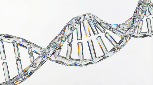 3D Render of Crystal Glass DNA Double Helix Structure on White Background - Powered by Adobe