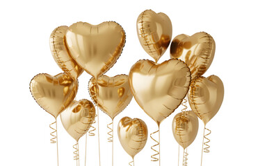 Golden heart balloons isolated on transparent background