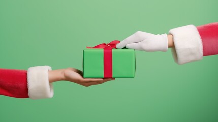 Minimalist Christmas Gift Exchange with Green Background and Red Ribbon