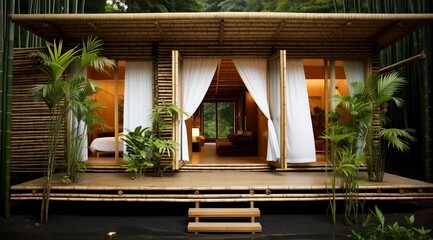 Modern eco friendly bamboo hut resort.