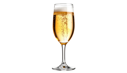 Tall glass filled with sparkling, bubbly beverage, mostly transparent, on black background