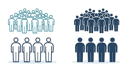 The graphic depicts a visual representation of population or group dynamics showing varying numbers of people in different sections and arrangements