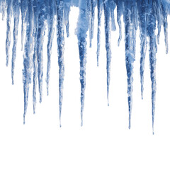 bright blue white hanging icicles on transparent png background