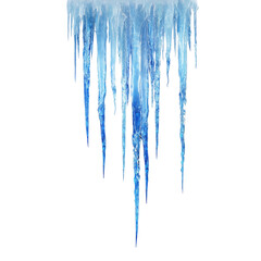 bright blue white hanging icicles on transparent png background