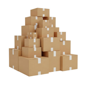 3d cartoon stack of cardboard boxes transparent background cutout png