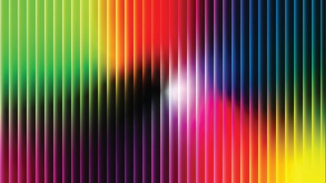 radiant abstract light burst with colorful vertical lines and spectrum gradient blending in vibrant energy display for digital art, physics, and futuristic design applications