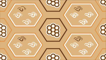 Seamless Geometric Pattern with Hexagons and Stylized Clouds in Earth Tones seamless pattern honeycomb