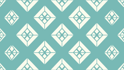 Seamless geometric pattern with cream diamonds on a teal background texture